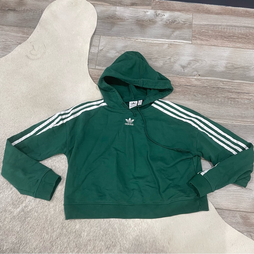 Adidas cropped green hooded sweatshirt size extra small
